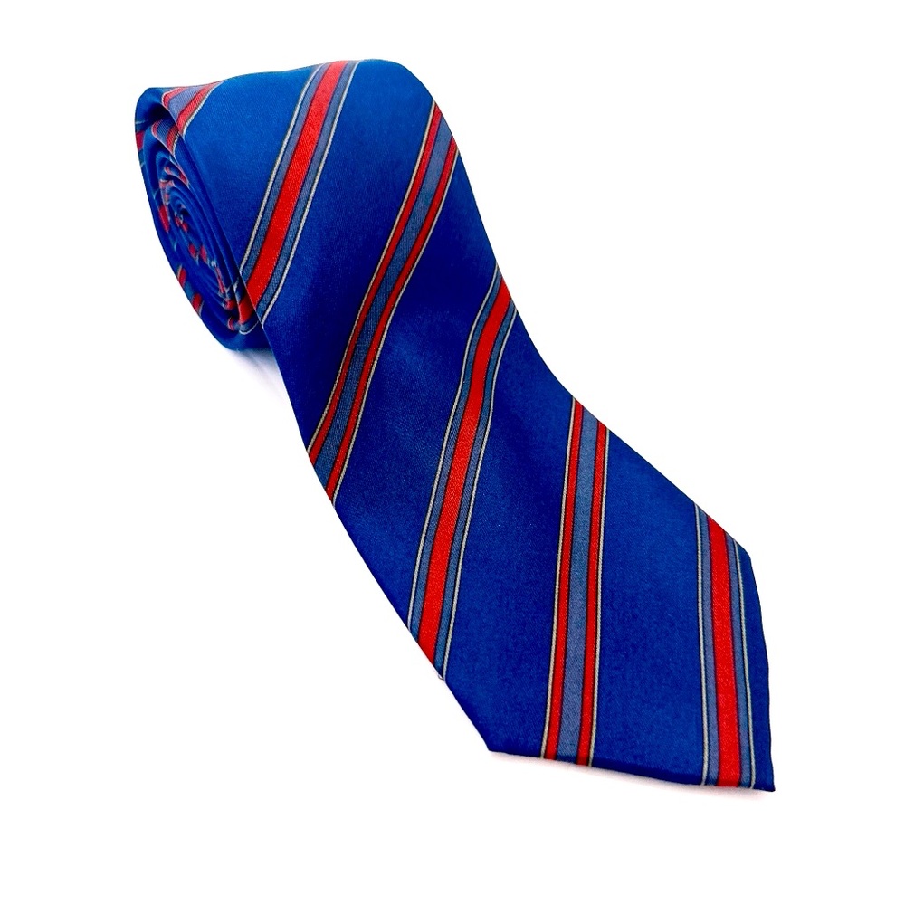 Mario valentino 100% Silk Necktie Mens Blue Red Striped Tie 3” Made in Italy